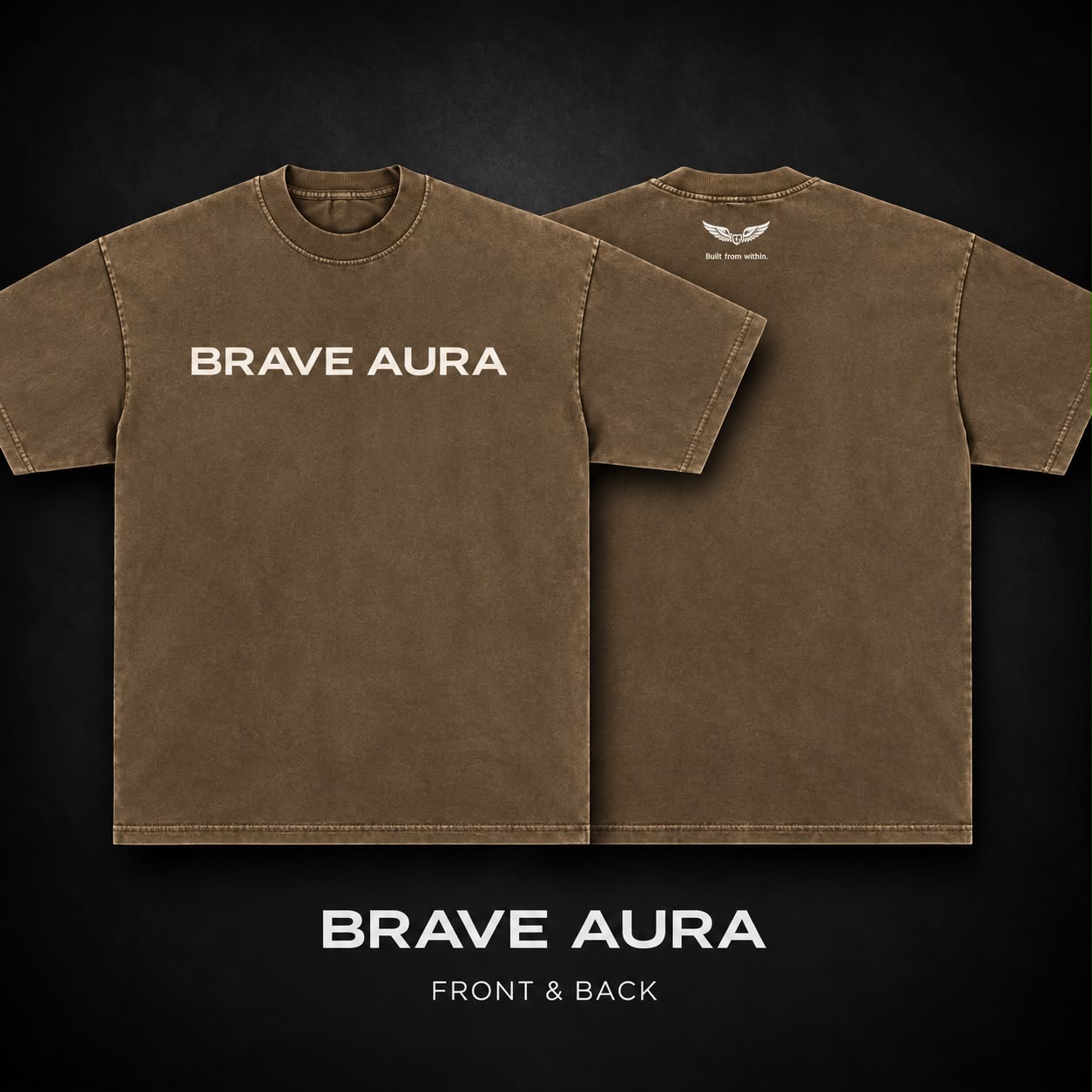 Modelo vestindo camiseta Brave Aura Armor Marrom Estonada